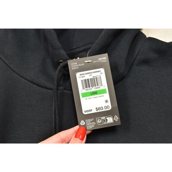 Under Armour Men's Loose UA Icon Fleece Hoodie Black Regular Size L Cotton NEW - Picture 6 of 8